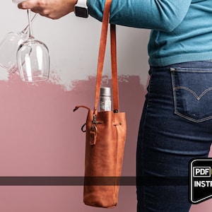 Wine bottle bag pdf, Wine bottle bag pattern, Bottle bag pdf, Bottle bag pattern, Leather bottle bag pattern, Leather bottle bag pdf