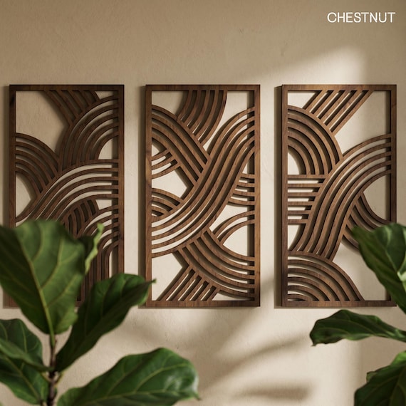 Mid Century Modern, Wood Wall Art, Set Of 3 Wall Art, Geometric Wall Art, Triptych Wall Art, Large Wood Wall Art, Abstract Wood Art