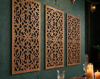 Moroccan Wall Art, Islamic Wall Decor, 3 Panel Wall Art, Wooden Wall Panel, Geometric Wall Art, Boho Wood Wall Art, Triptych Wall Art