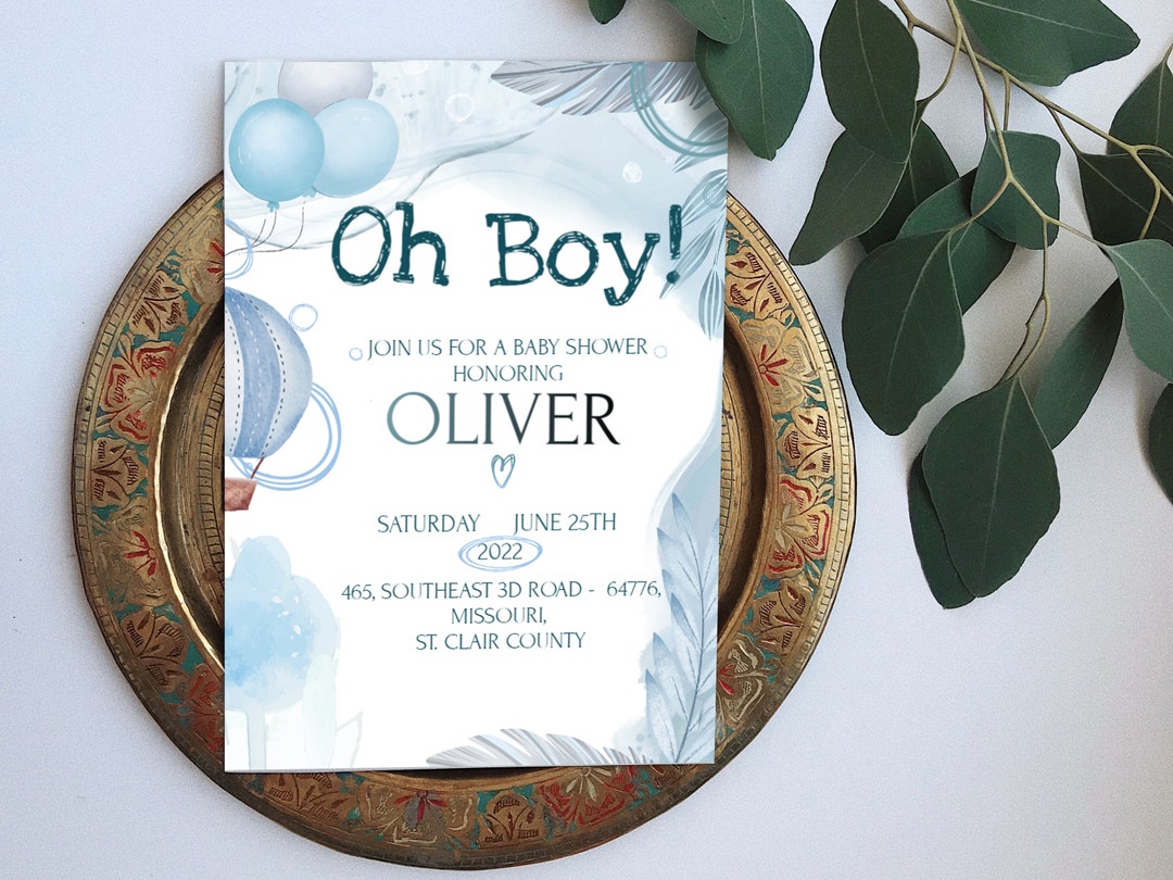 Baby Shower Template Boy, Baby Shower Invitation Template Boy, Editable Template Baby Shower