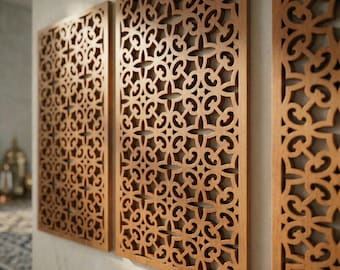 Marockansk väggpanel, islamisk väggkonst, arabisk väggkonst, träväggpanel, geometrisk väggkonst, marockanskt galler, ramadandekor, muslimsk dekor