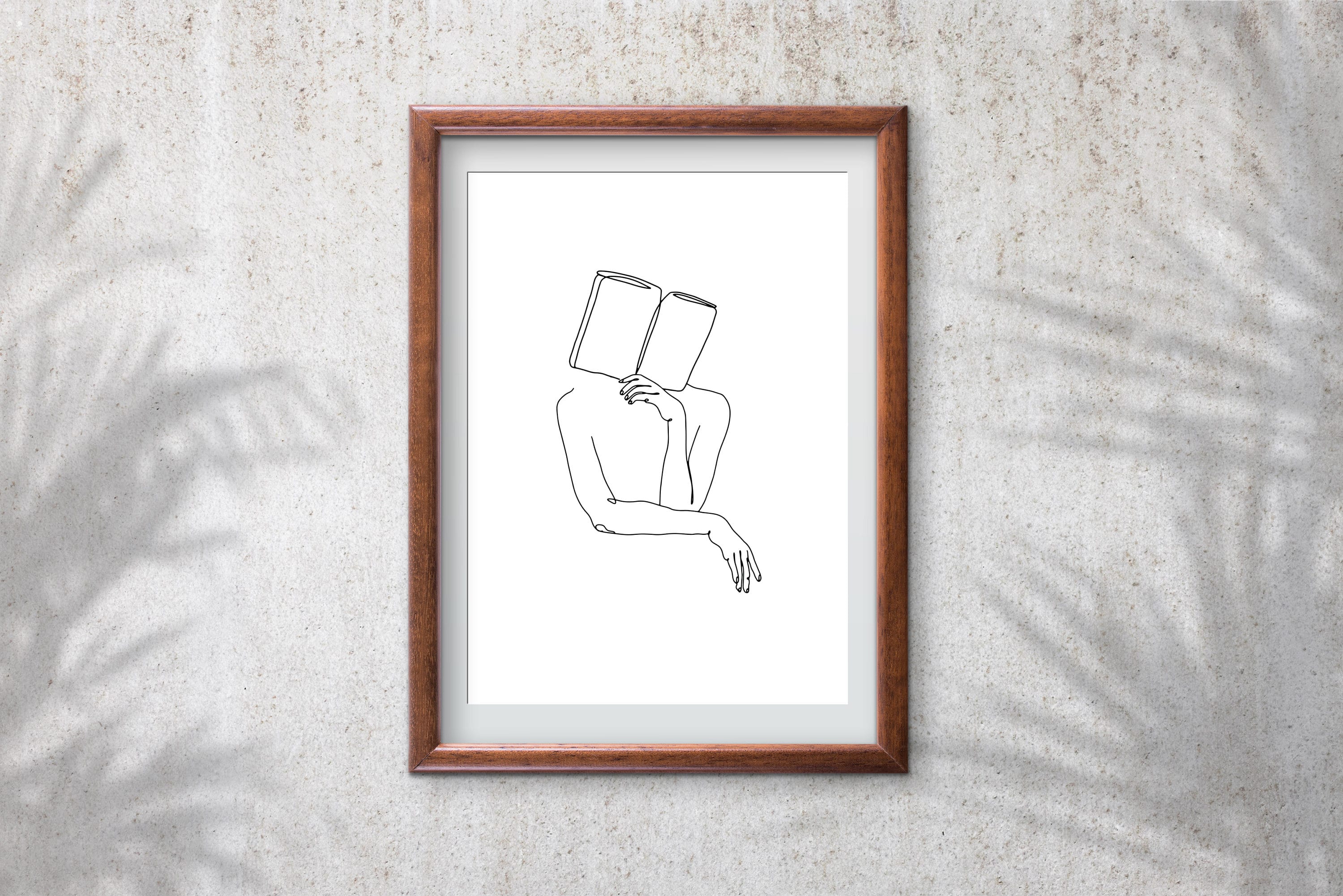 Reading Line Art Book Line Drawing Single Line Art Reading Etsy