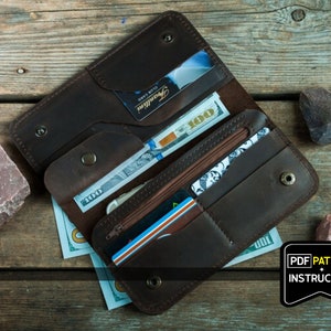 Leather long wallet pattern, Long wallet pattern, Leather long wallet pdf, Long wallet pdf, Leather wallet pattern, leather wallet pdf