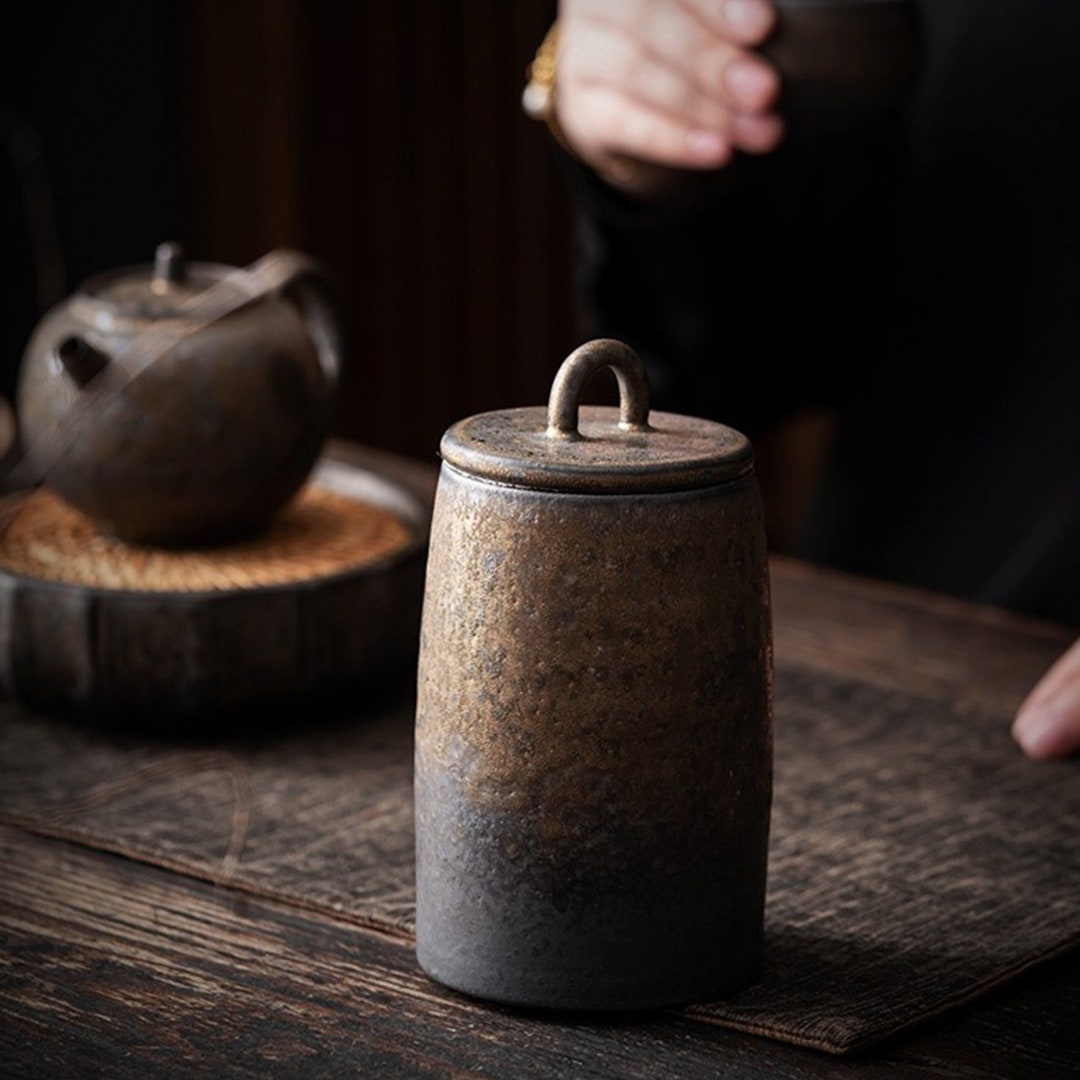 Vintage Tea Tin, Ceramic Tea Tin, Japanese Tea Tin, Stoneware Tea