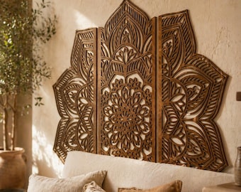 König Kopfteil, Mandala König Bett, Halbmond Kopfteil, Bett Wandplatte, Mandala Holzkunst, Boho Kopfteil, Über Bett Dekor, Holz Wandtafel