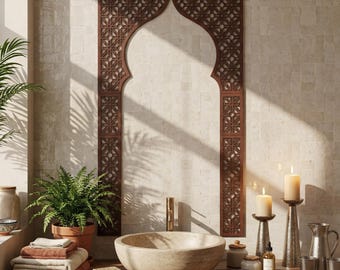 Moroccan door arch, Islamic wall art, Wood accent wall, Geometric wall art, Moroccan wall panel, Sacred geometry, Arabic wall art, Eid decor