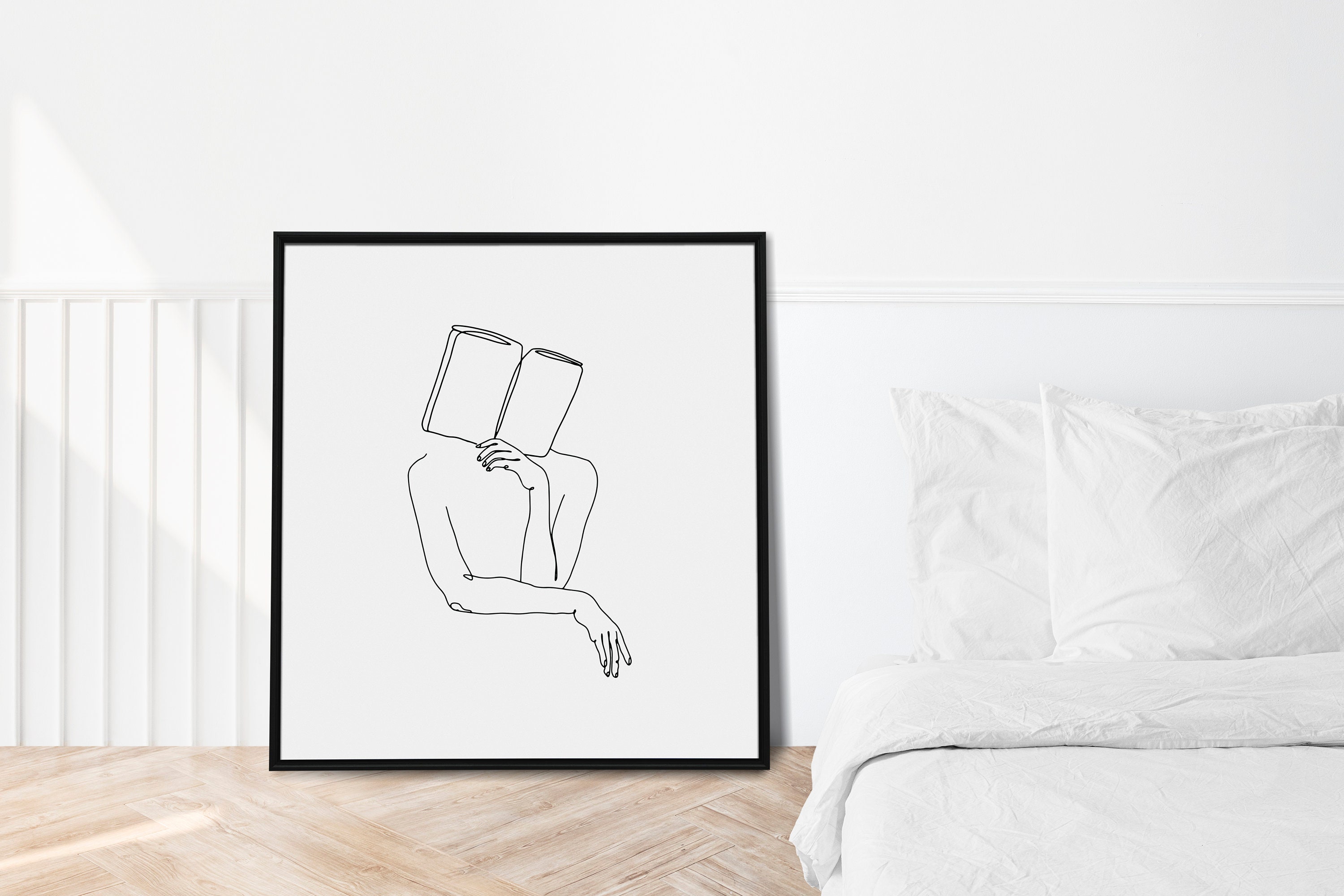 Reading Line Art Book Line Drawing Single Line Art Reading Etsy
