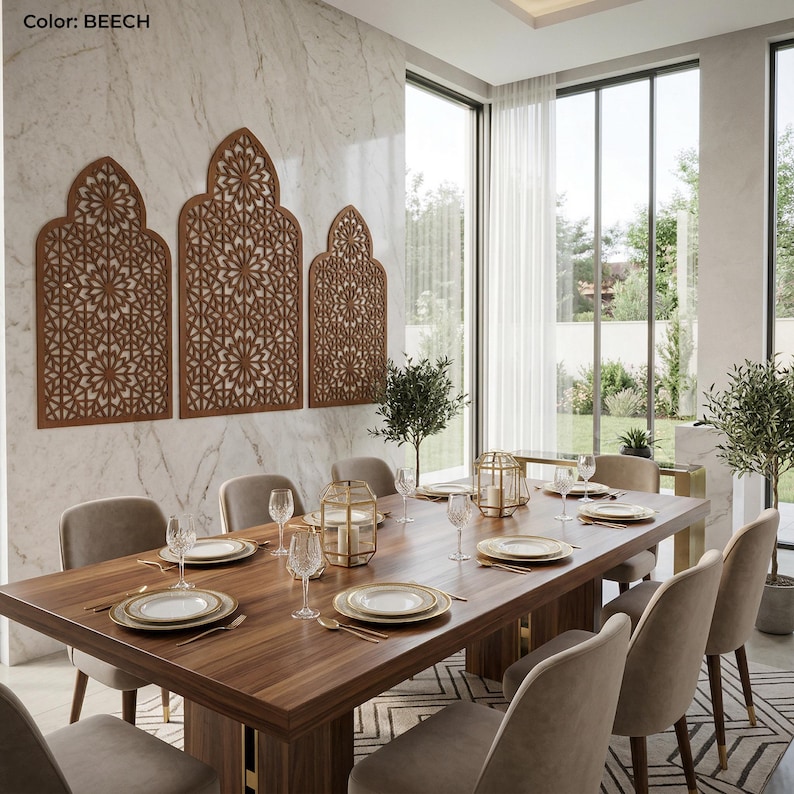 Marockansk väggpanel, islamisk väggdekor, marockansk träpanel, triptykväggkonst, 3-delad väggkonst, träaccentvägg, ramadanväggdekor bild 11