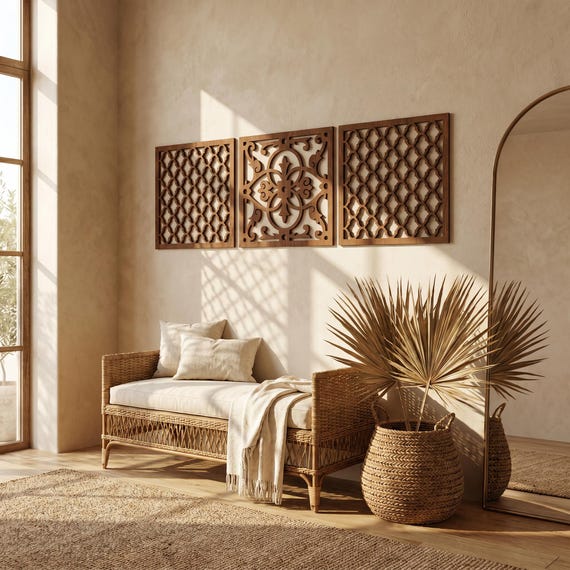 Moroccan Wall Art, Islamic Wall Decor, 3 Panel Wall Art, Wooden Wall Panel, Geometric Wall Art, Boho Wood Wall Art, Ramadan Decor Panels
