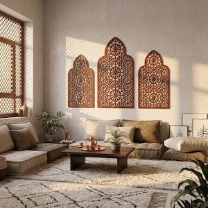 Marockansk väggpanel, islamisk väggdekor, marockansk träpanel, triptykväggkonst, 3-delad väggkonst, träaccentvägg, ramadanväggdekor bild 10