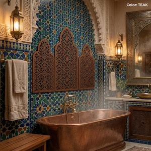 Marockansk väggpanel, islamisk väggdekor, marockansk träpanel, triptykväggkonst, 3-delad väggkonst, träaccentvägg, ramadanväggdekor bild 2