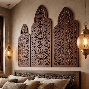 Moroccan Wall Panel, Islamic Wall Decor, Moroccan Wood Panel, Triptych Wall Art, 3 Piece Wall Art, Wood Accent Wall, Ramadan Wall Decor