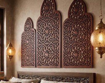 Marokkanische Wandplatte, Islamische Wanddekoration, Marokkanische Holzplatte, Triptychon Wandkunst, 3-teilige Wandkunst, Holzakzentwand, Ramadan Wanddekoration