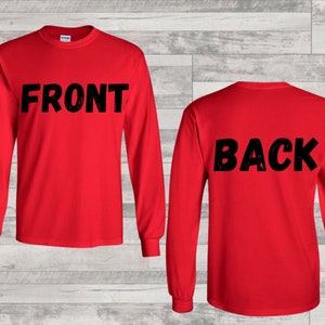 Front and Back Long Sleeve Tee Mockup, Red Tee MockUp, Men&#39;s Long Sleeve Shirt Mockup, Instant Download Unisex Design Template