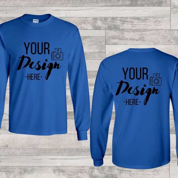 Front and Back Long Sleeve Tee Mockup, Royal Long Sleeve Tee MockUp, Men's Long Sleeve Shirt Mockup, Instant Download Unisex Design Template