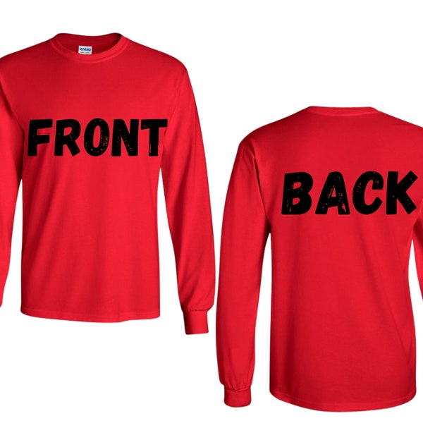 Front and Back Long Sleeve Tee Mockup, Red Tee MockUp, Men's Long Sleeve Shirt Mockup, Instant Download Unisex Design Template