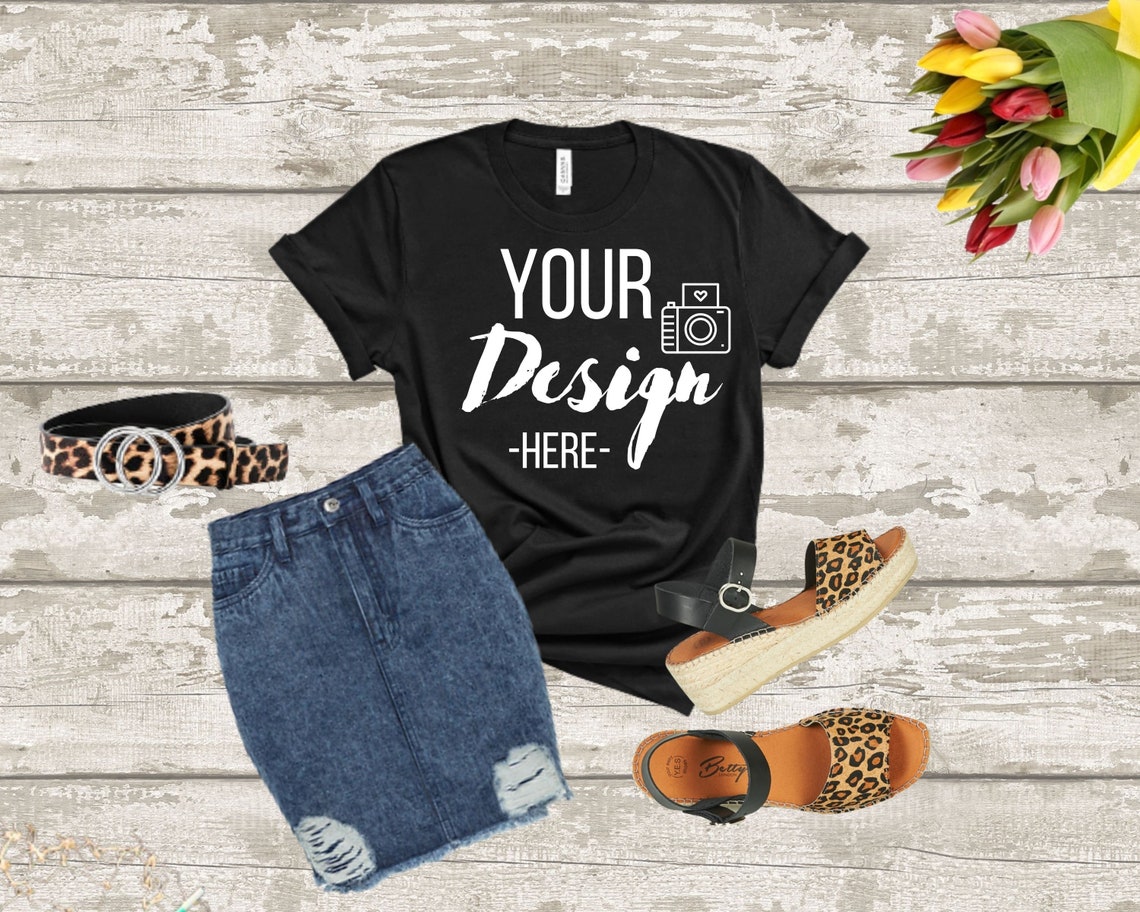 Download Black Tshirt MockUp Women T-shirt Mock Up Flat Lay T-shirt | Etsy