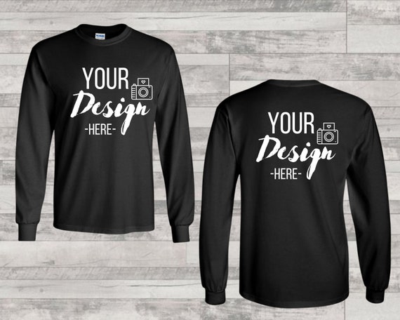Black Long Sleeve Tee Mockup: Front & Back Unisex Design (digital