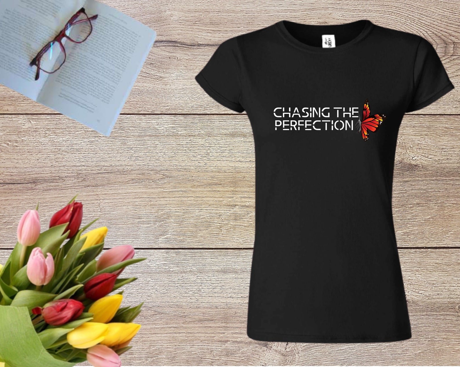 Download Black Tshirt MockUp Women T-shirt MockUp Flat Lay T-shirt | Etsy