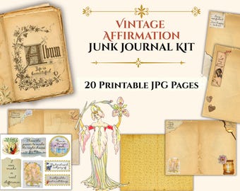 Vintage Affirmation Junk Journal Kit, Ephemera, Pages, Tags (Digital Download)