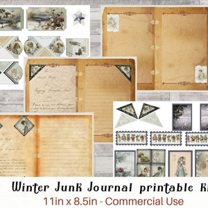 Winter Junk Journal printable kit, Digital Download, Vintage Digital Paper and Ephemera, Vintage Winter