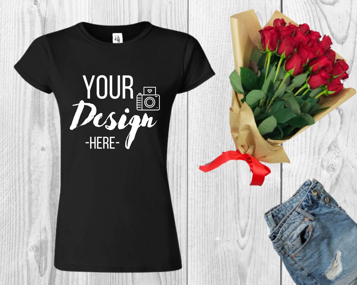 Black Tshirt MockUp Women T-shirt Mock Up Flat Lay T-shirt | Etsy
