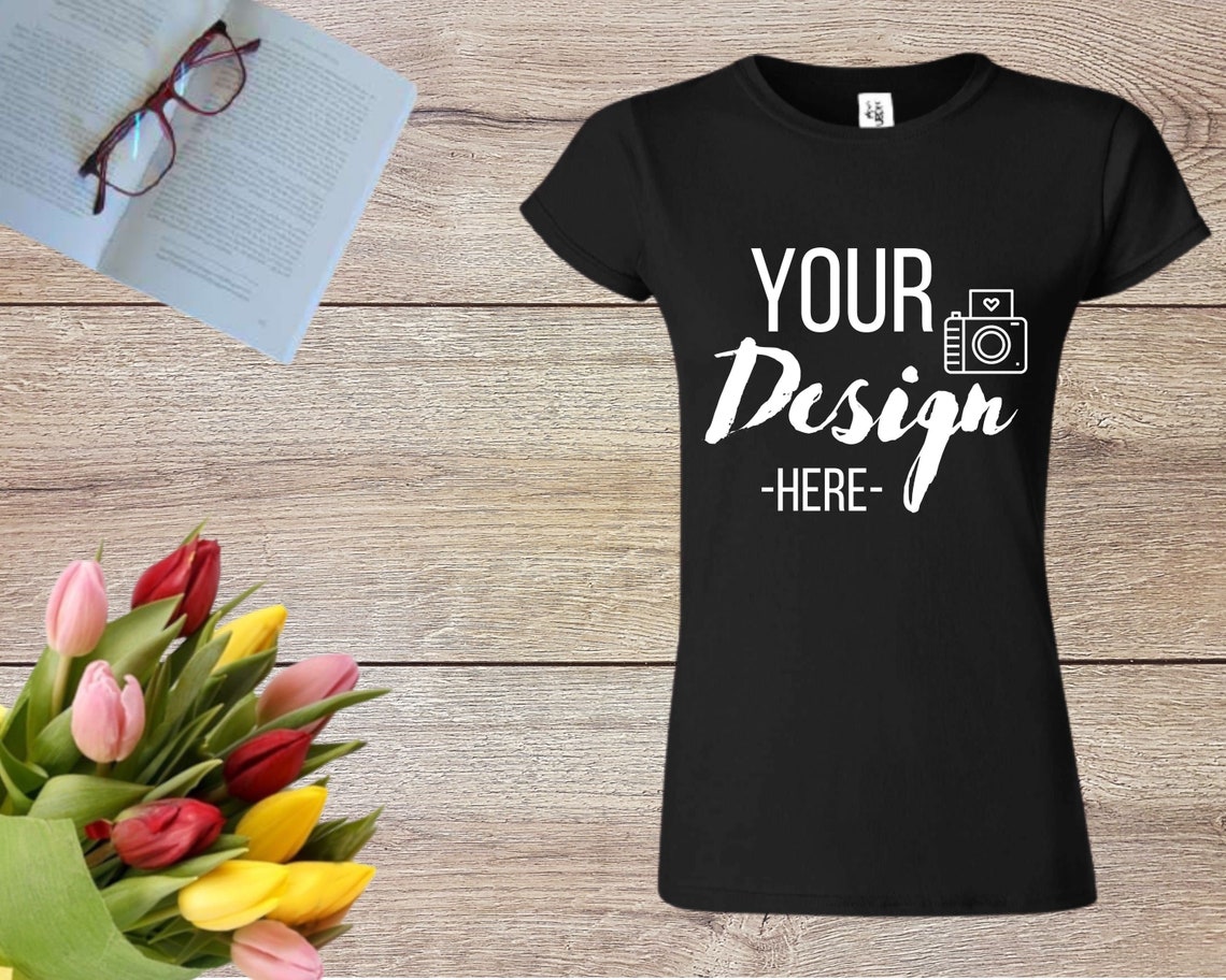 Black Tshirt MockUp Women T-shirt MockUp Flat Lay T-shirt | Etsy