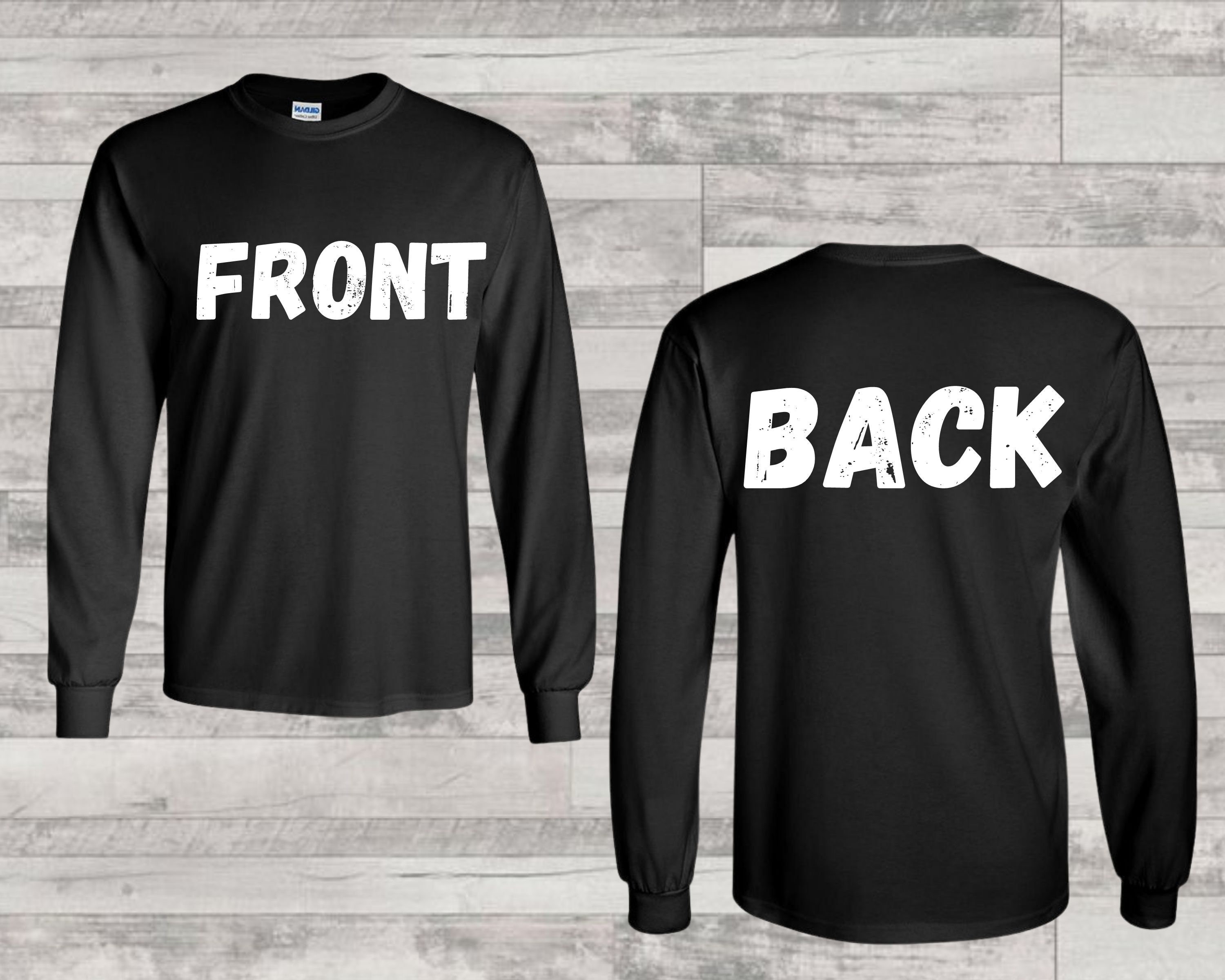 Front and Back Long Sleeve Tee Mockup, Black Long Sleeve Tee Mockup