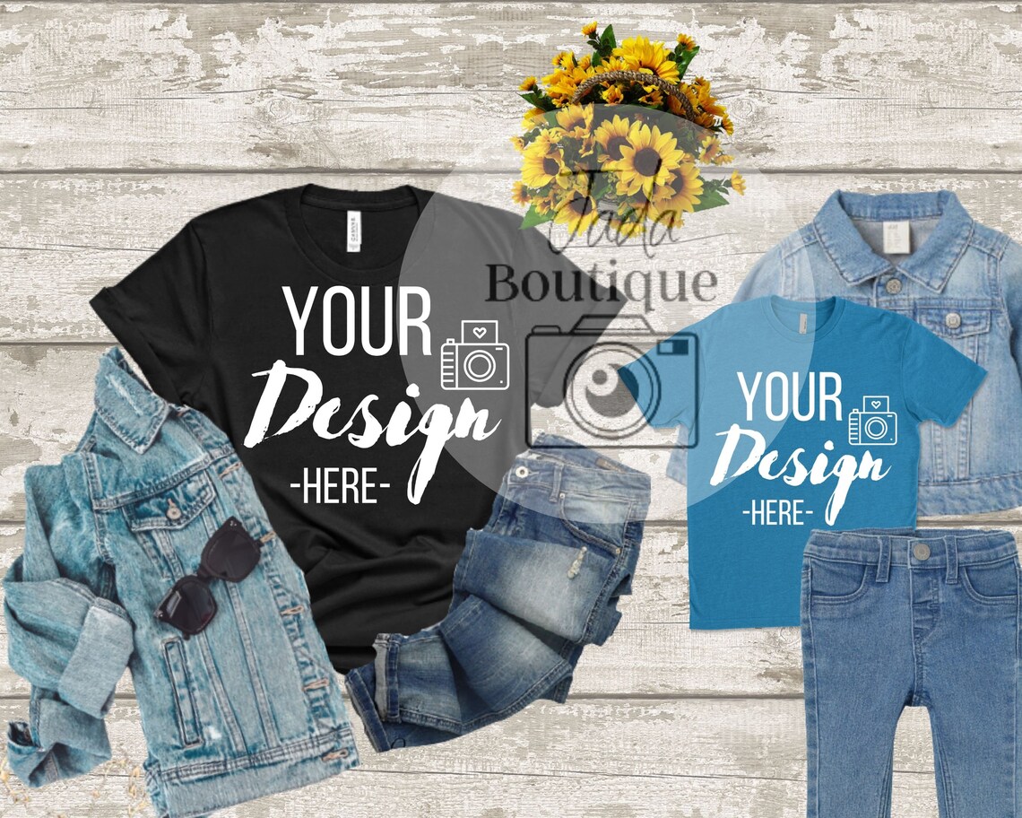 Download Mommy and me MockUp Black and Blue Tshirt Mockup Flat Lay ...
