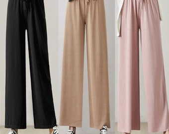 One Size with Elasticated Waist Palazzo Flow Pants Wide Leg trousers Pink floral Silk Culottes