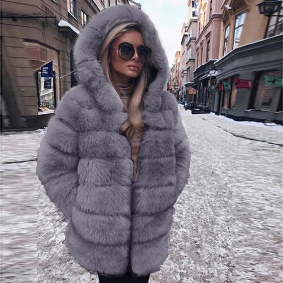 Winter Thick Warm Faux Fur Coat Women Plus Size Hooded Long | Etsy