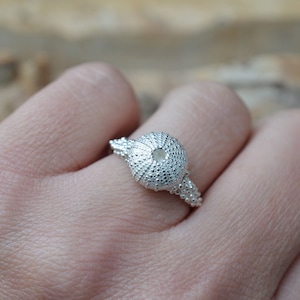 Sterling silver ring with sea urchin and granulation