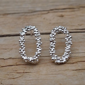 Small oval stud sterling silver earrings with granulation