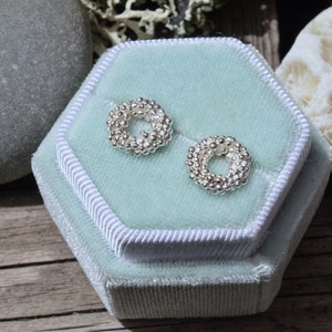 Small circle doughnut stud sterling silver earrings with granulation