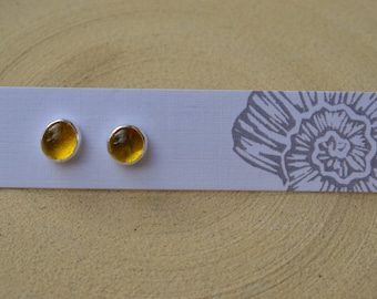 Simple, small, yellow, round, silver stud earrings