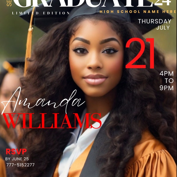 School Graduation Announcement| Magazine Cover| Graduation Invitation