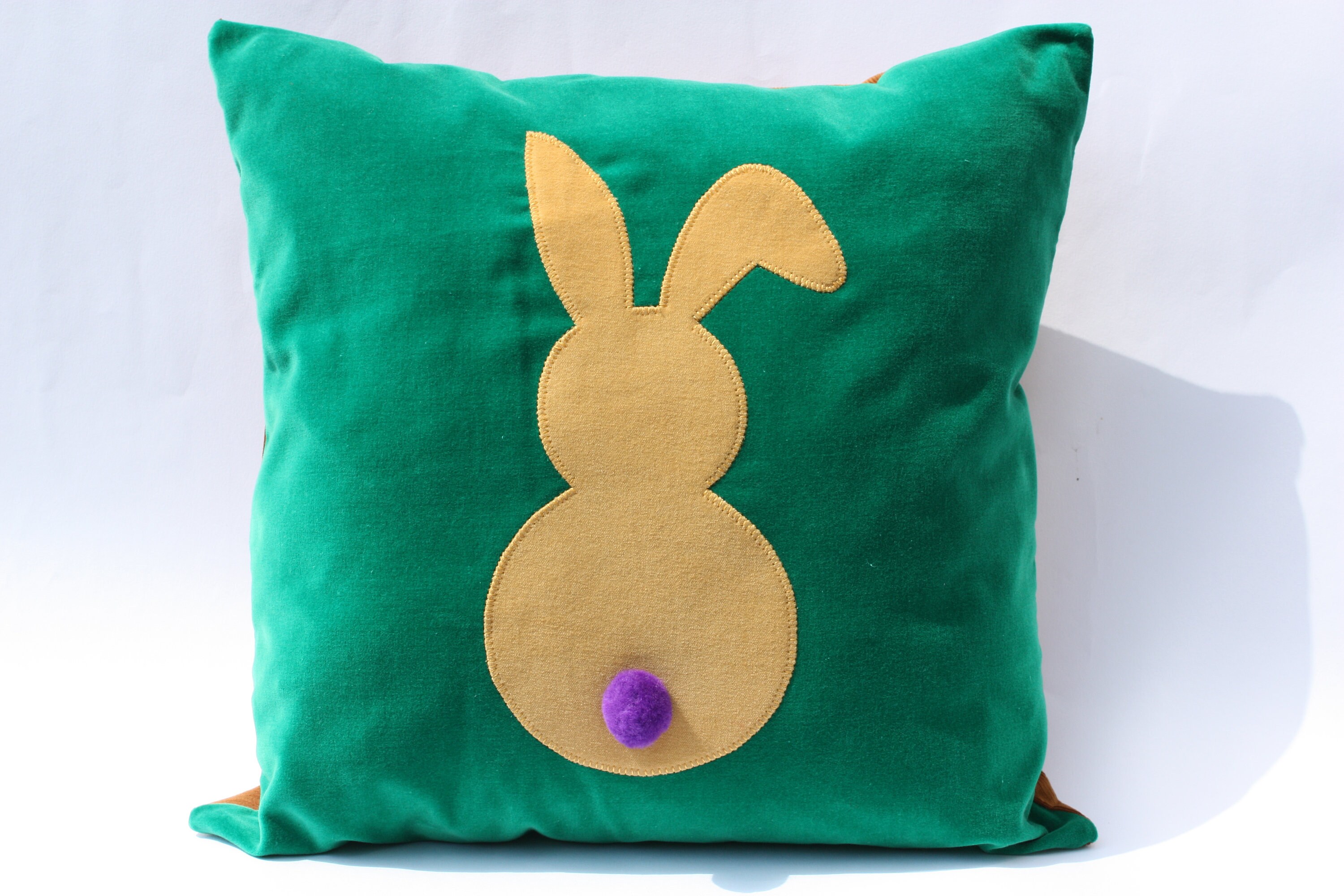 Handmade Easter Bunny Cushion Green Velvet Yellow Applique 15 Etsy UK