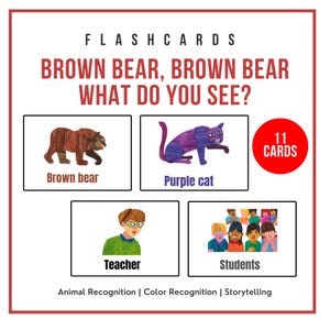 Orso bruno Orso bruno Cosa vedi Flashcard / Apprendimento prescolare Montessori per bambini / Riconoscimento dei colori degli animali / Libro di attività per raccontare storie