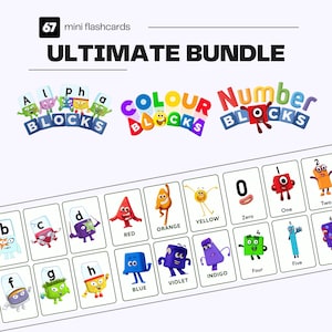 Alphablocks Numberblocks Colourblocks Mini Flashcards Ultimate Bundle | Preschool Toddler Educational Activity 67 Flashcards | Busy Book
