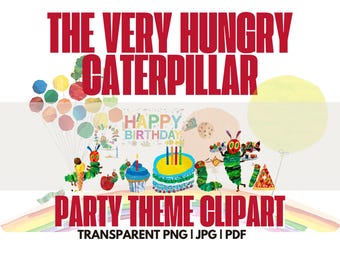 Pacchetto di clipart di Very Hungry Caterpillar: ispirato a Eric Carle (PNG, JPG, PDF download digitale)