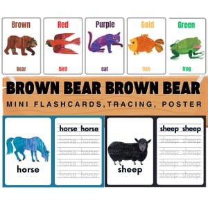Brown Bear Brown Bear What Do You See Printable Bundle - A4 Poster, Tracing Letters, Mini Flashcards Homeschool Preschool, Busy Book
