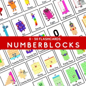 Minitarjetas didácticas de Numberblocks 0-50 / Tarjetas didácticas de números / Tarjetas de matemáticas / Aprendizaje preescolar y de jardín de infantes / Educación en el hogar / PNG y PDF