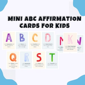 Mini ABC-bevestigingskaarten voor kinderen | Aquarel positieve flashcards | Mindfulnesskaarten | Afdrukbare groeimindset | Leren voor peuters