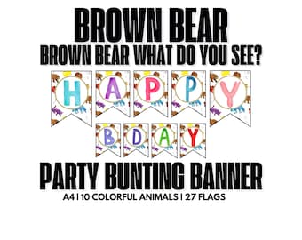 Brown Bear Birthday Banner: Watercolor Storybook Animals (A4 Digital Download)