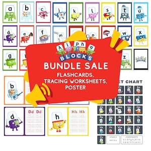 Alphablocks Summer Activity Busy Book Bundle | ABC Tracing Worksheets + Flashcards + Poster | Toddler Learning Activity | Instant Download