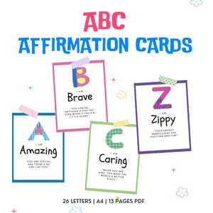 ABC-bevestigingskaarten voor kinderen | Positieve affirmaties peuters | Dagelijkse positieve woorden voor kinderen | Groeimindset | Mindfullness