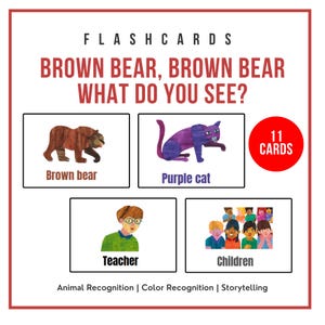 Tarjetas didácticas del oso pardo: Reconocimiento de colores y animales según el método Montessori (Descarga en PDF)