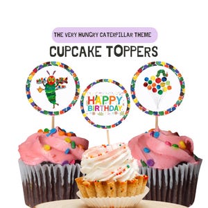 Very Hungry Caterpillar Cupcake Toppers Printable | Eric Carle Birthday Party | Storybook Theme Digital Download DIY Decor |