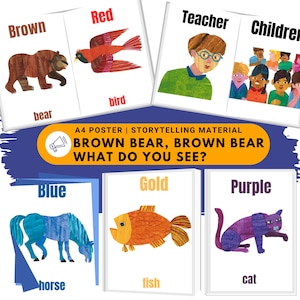 Ours brun Ours brun Que voyez-vous ? Posters d'animaux | 14 PDF imprimable A4 PNG | Art mural | Décoration de classe pour l'école à la maison | Raconter des histoires