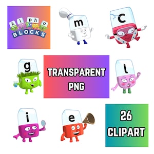 Alphablocks Clipart A-Z | 26 Transparent PNGs | Instant Digital Download | Alphabet Learning Blocks Educational Kids